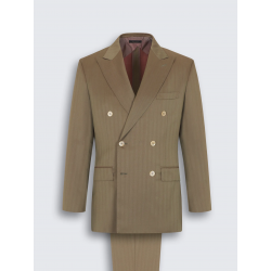 Costume Plume beige croisé en laine en tissu Iride à motif chevrons