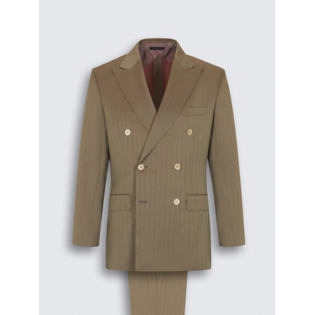 Costume Plume beige croisé en laine en tissu Iride à motif chevrons